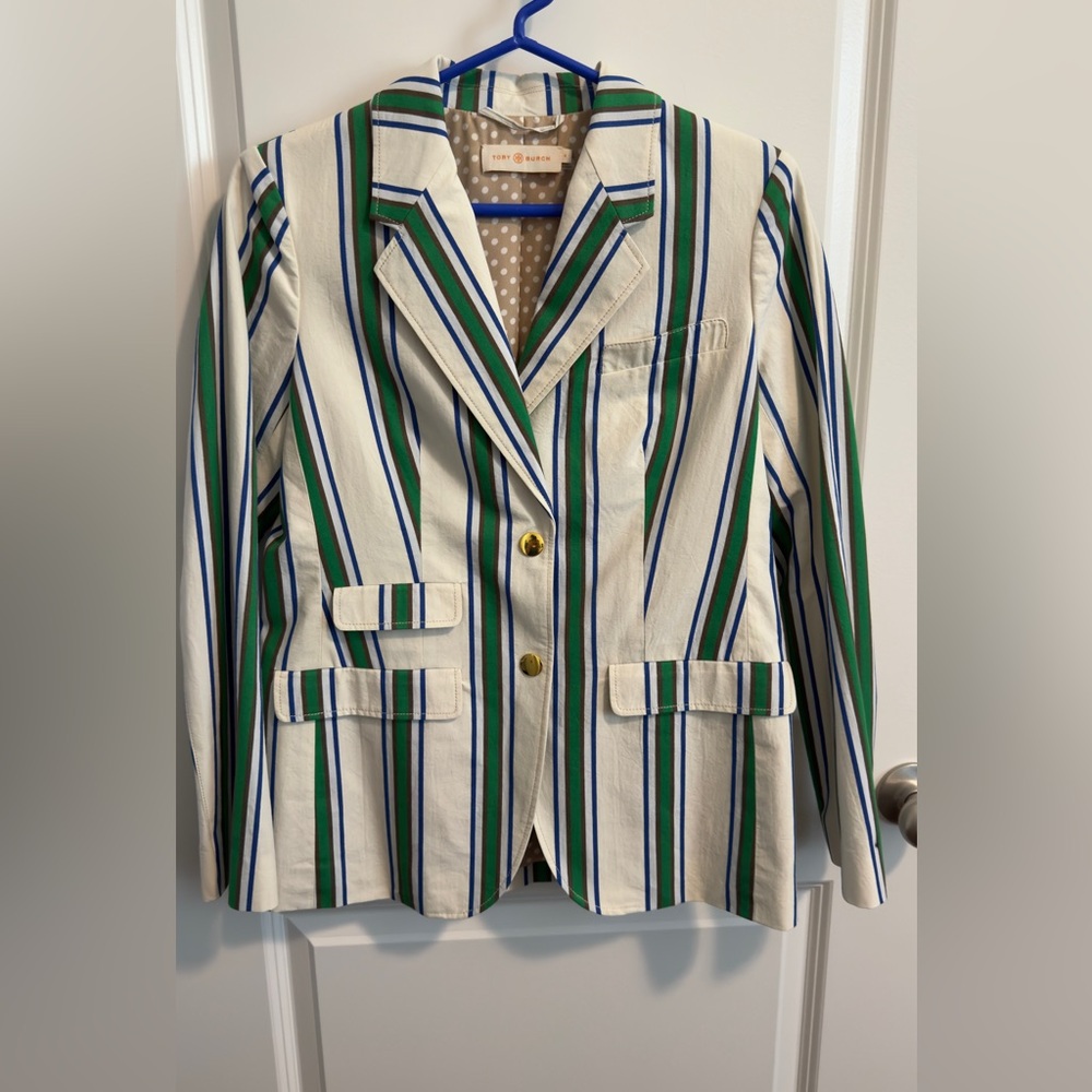 Tory Burch Awning Stripe Cotton Blazer Size 4.